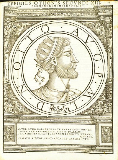 Otone II, illustrazione da Imperatorum romanorum omnium orientalium et occidentalium verissimae imagines ex antiquis numismatis, xilografia di Rudolph Wyssenbach, stampata da Andreas Gesner, Zurigo, 155 da Hans Rudolf Manuel Deutsch